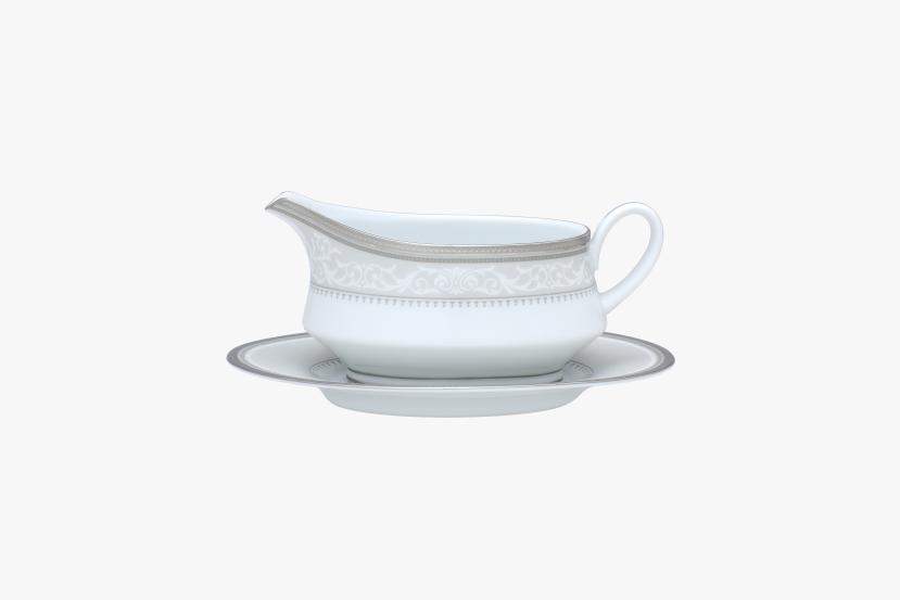 Noritake Glendonald Platinum Gravy Boat with Tray