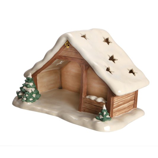 Crib Nativity Stable with Snow