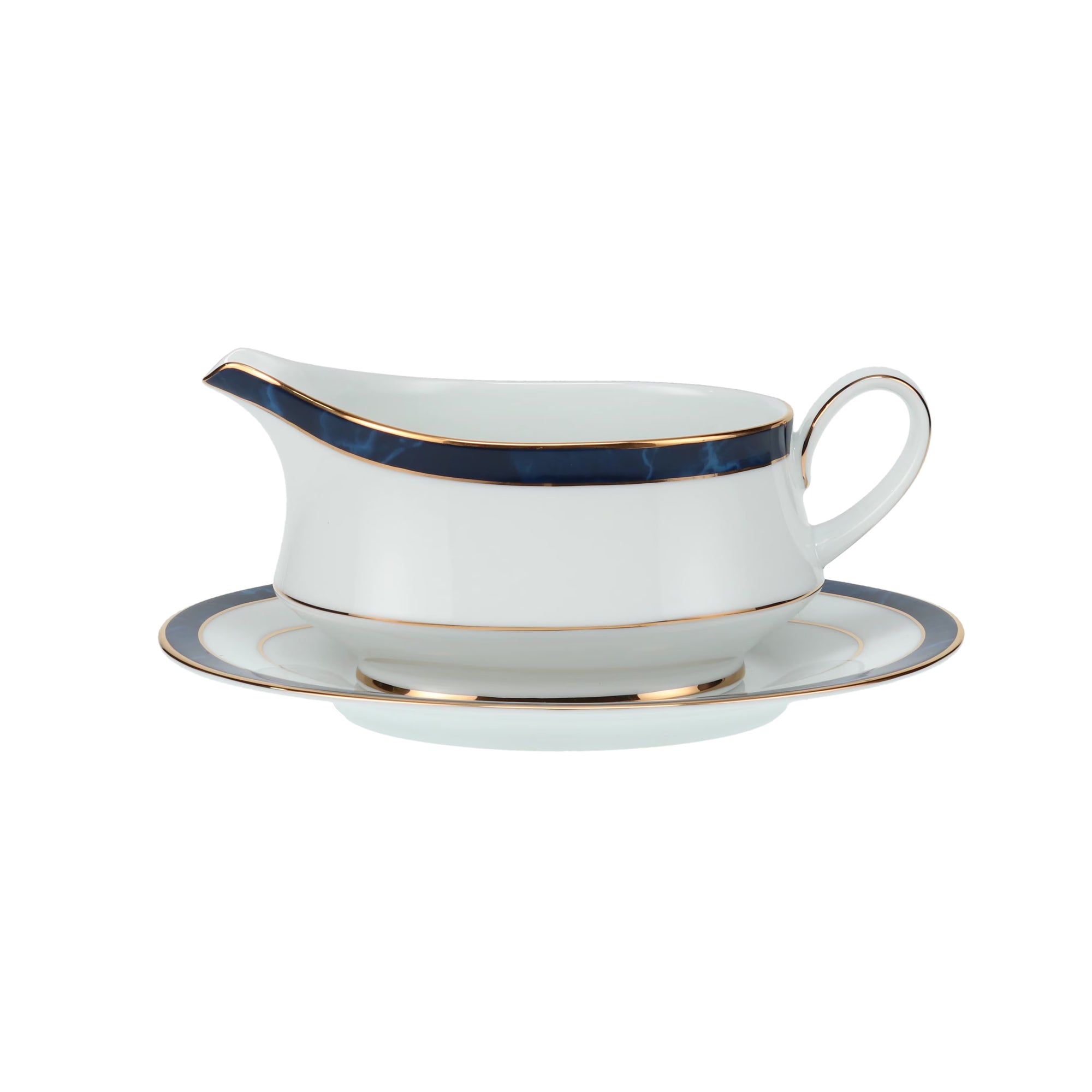 Marble Blue Gravy Boat W/Stand